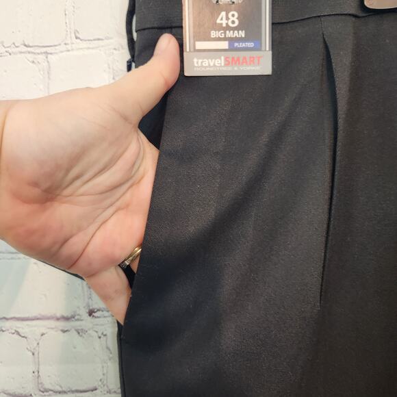 NWT Roundtree & Yorke Big Man Travel Smart Black Men's Pleated Shorts 48 - Picture 3 of 7